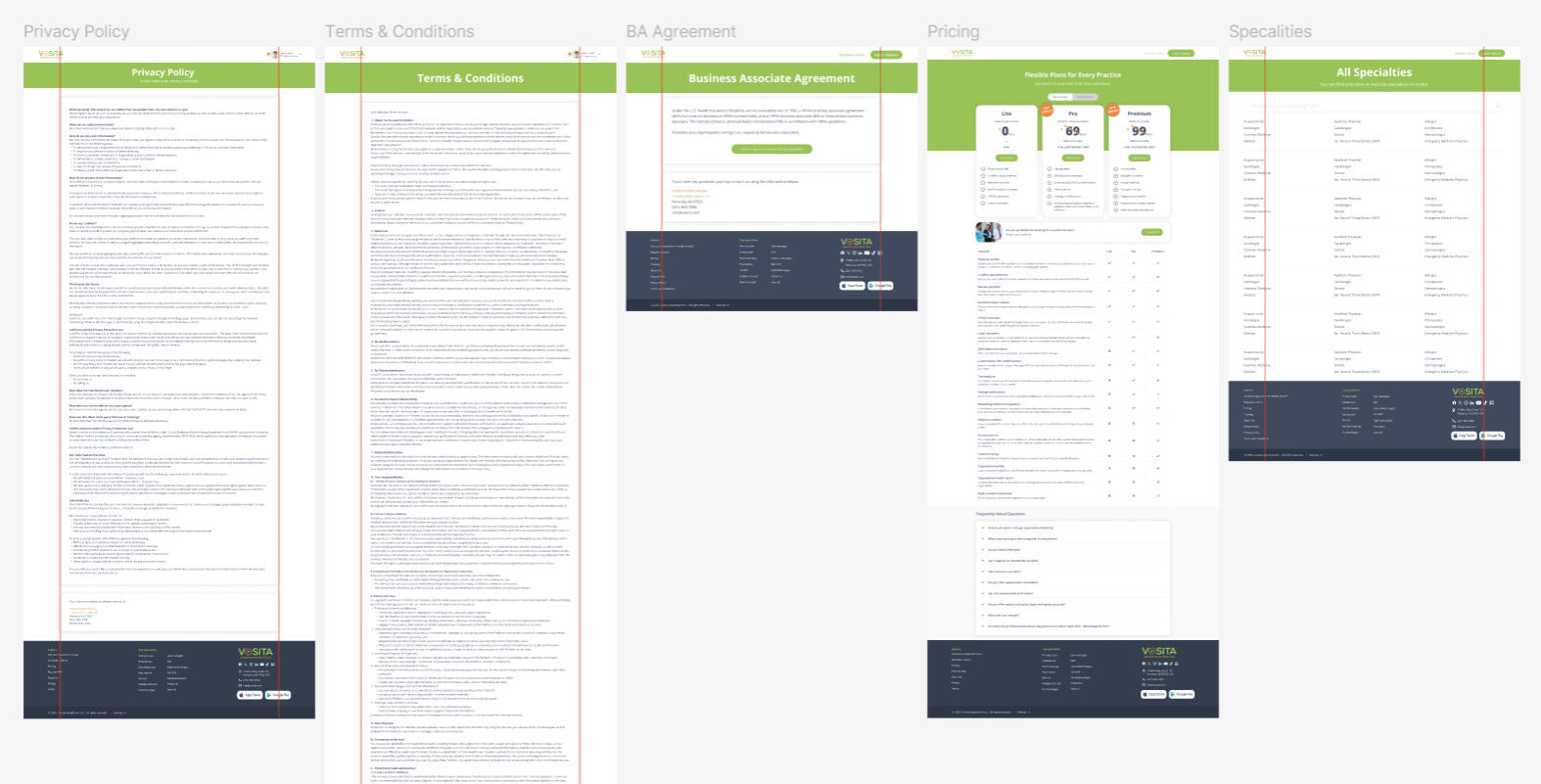 Privacy Policy, Terms, BA Agreement, Pricing, abd Specialties pages all shared the same template.