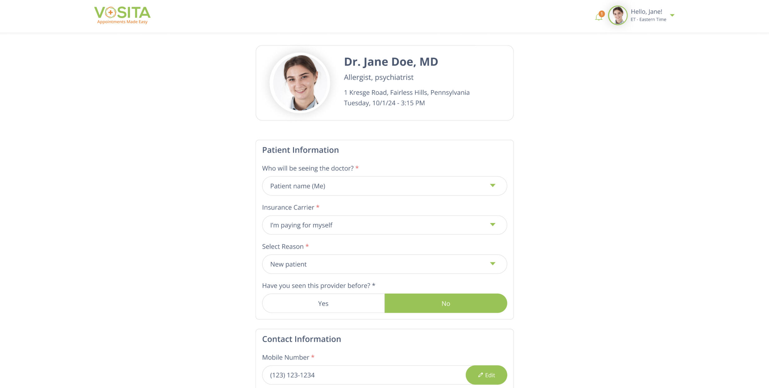 Booking page—after